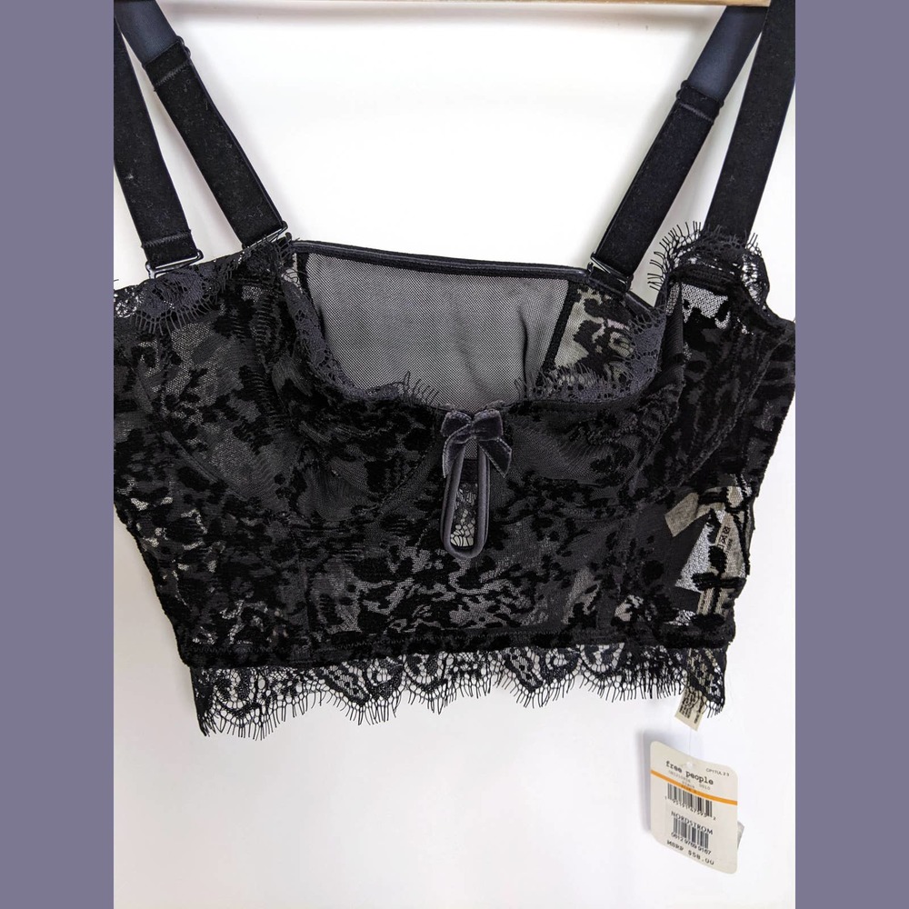 Free People Size S So Long Floral Velvet Sheer Mesh Lace Underwire Bra In Black - Picture 7 of 12